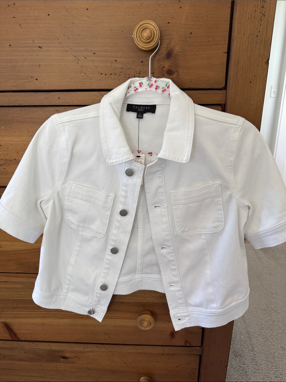 Talbots White Short-Sleeve Denim Jacket